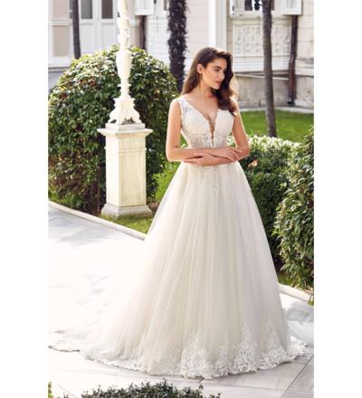 Derin V Yaka Transparan Helen Gelinlik