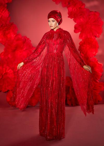 Tesettür Komple İşelemeli Pelerin Detaylı Nişanlık Kınalık Abiye Model Model 051